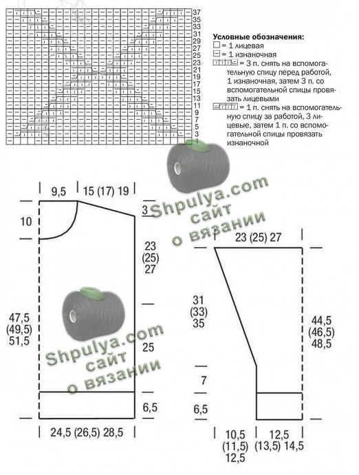Выкройка и схема вязания пуловера