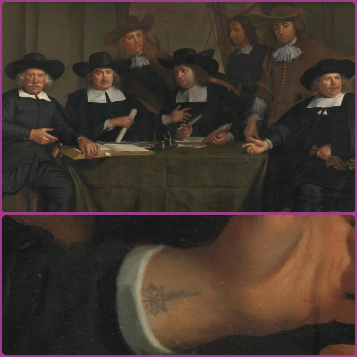 Вессел Смитс второй слева на картине "Главные комиссары валлонов". Татуировку на его руке не замечали 351 год! 