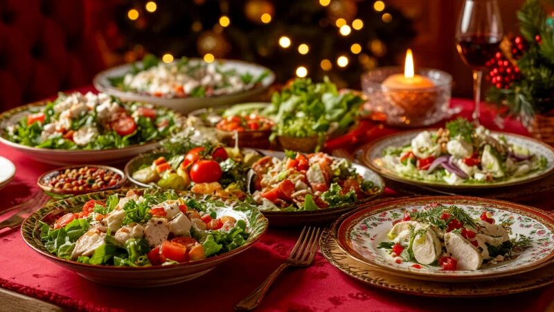     Новогодний стол. Еда. Салаты. shedevrum.ai