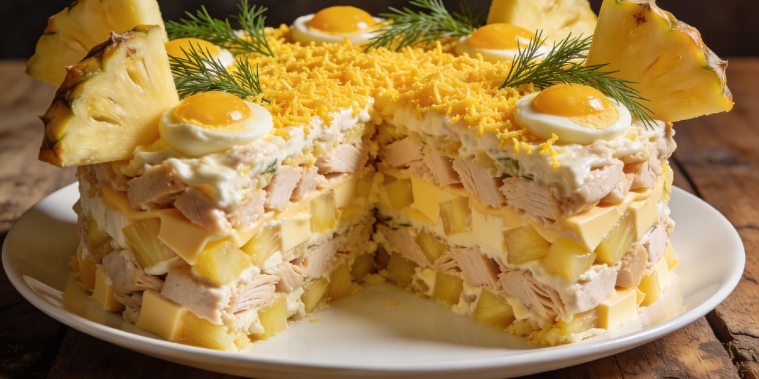 Слоёный салат с курицей, ананасами и сыром: праздничный рецепт на новогодний стол