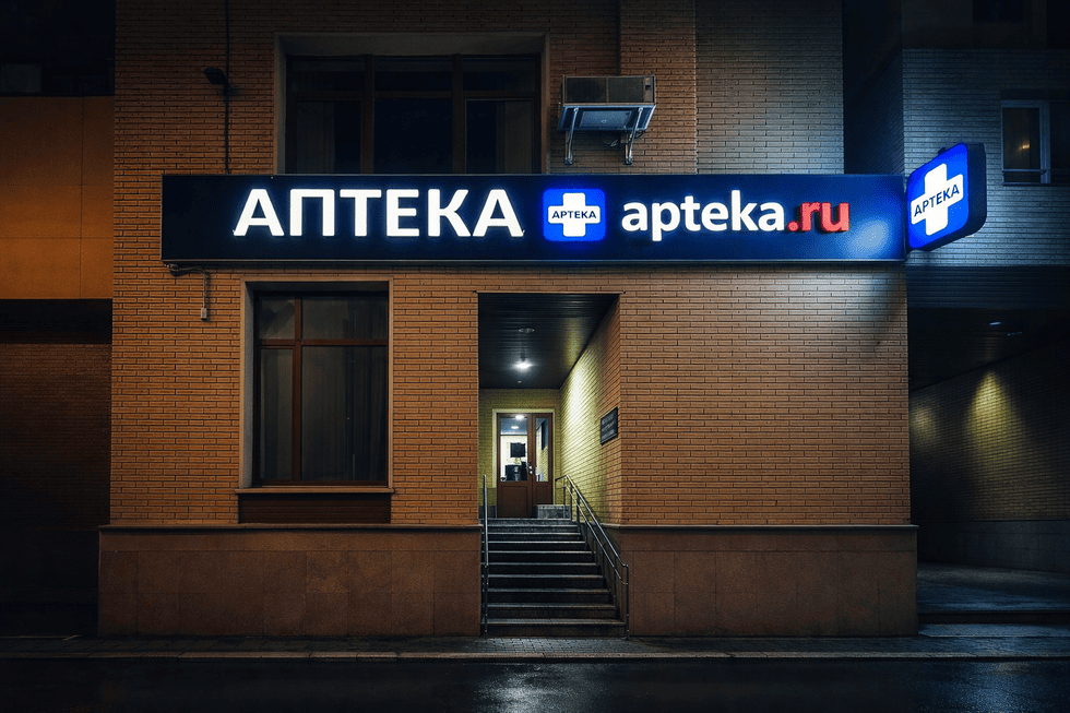 Фасадная вывеска для аптеки: читаемость, доверие и свет в городском ритме