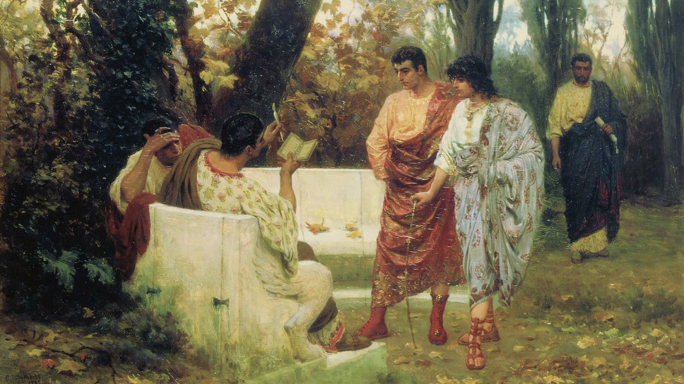 Степан Бакалович. «Римский поэт Катулл, читающий друзьям свои произведения», 1885.📷Фото: Государственная Третьковская Галерея