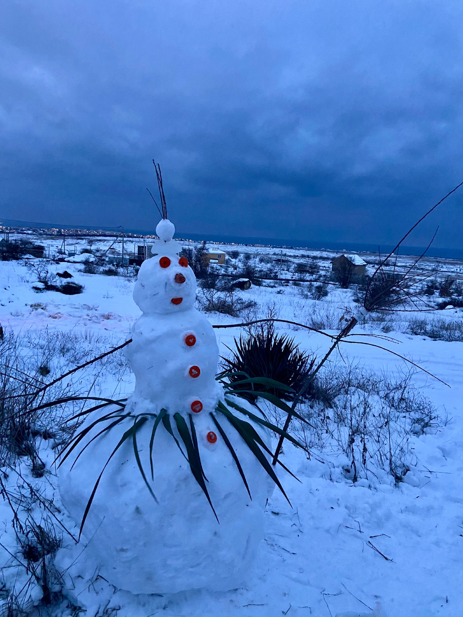 Фото из личного архива: снег в Севастополе в 2024 году - южный вариант снеговика 
