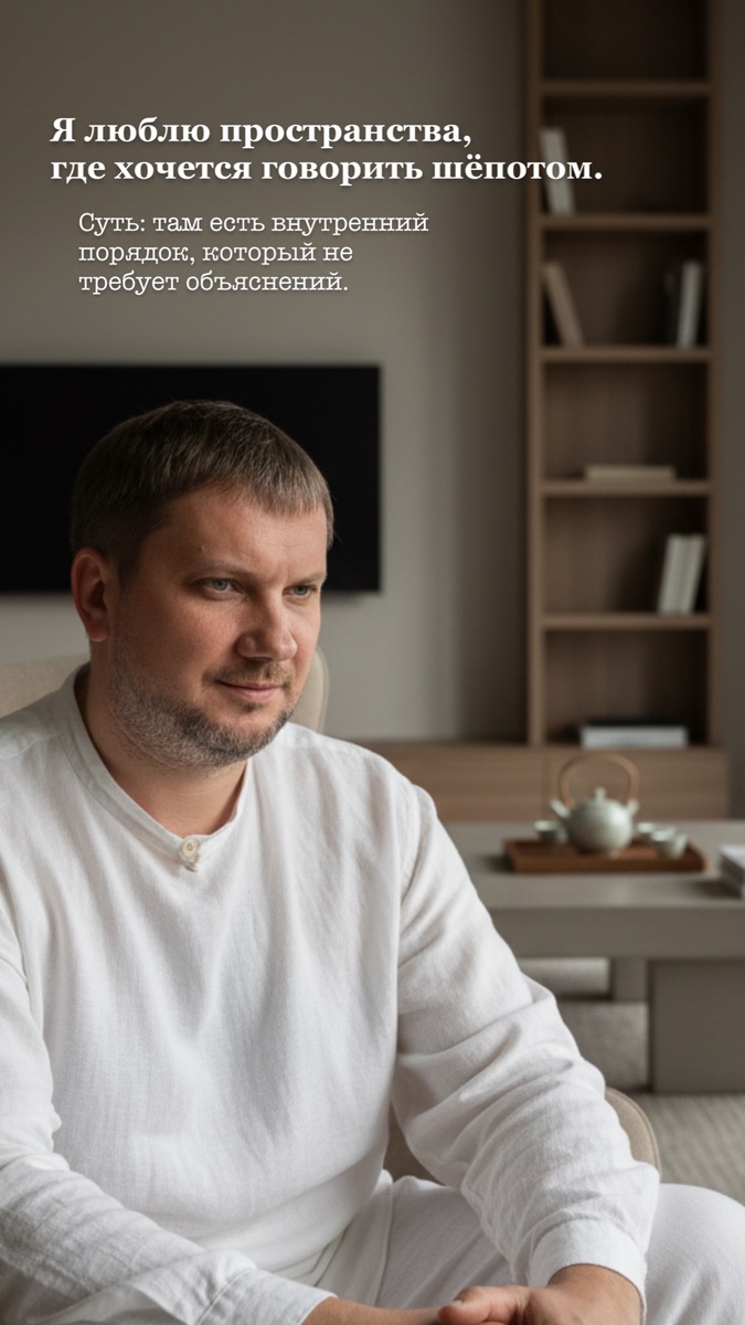 Иногда нужно остановиться. Не для того, чтобы отдохнуть, а чтобы услышать тишину. В ней — ответы на вопросы, которые не задаются вслух.

Последний год я много снимал. Но ещё больше — думал. О том, зачем я это делаю. О том, что остаётся после кадра. О том, почему «красиво» — уже не достаточно.

Я понял, что моя работа — не в том, чтобы запечатлеть интерьер. А в том, чтобы уловить дыхание пространства. Ту самую атмосферу, которую нельзя потрогать, но можно почувствовать. Ту историю, которую дом рассказывает 
Я становлюсь соучастником. Мы вместе с клиентом исследуем пространство, ищем его душу, говорим на языке света и тени. Это медленнее. Глубже. Честнее.

Это не про эффективность. Это про осознанность. Не про количество проектов, а про качество присутствия.

И я благодарен каждому, кто доверял мне свои пространства раньше. И тем, кто готов идти вглубь — теперь.

Новый круг — это не про больше. Это про иначе. Про смыслы, которые не стареют. Про взгляд, который видит не стены, а жизнь между ними.

А для вас что значит «выйти на новый круг»? Где грань между ростом и трансформацией?