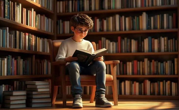 Школьник читает книгу. Фото: изображение сгенерировано YandexGPT 5 Pro, amic.ru