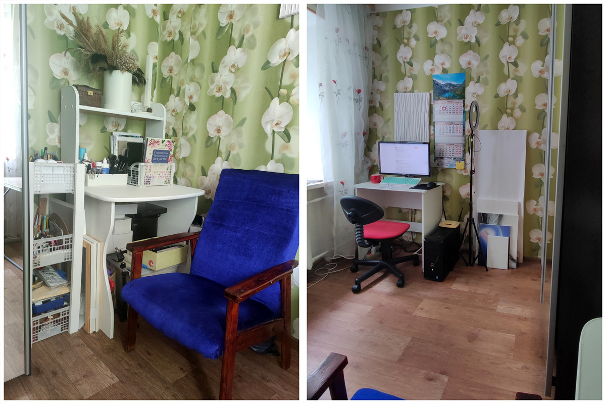 В целом меня устраивало данное расположение, но не хватало места еще одному маленькому столику, за которым я рисую или делаю маникюр и снимаю видео процессов.