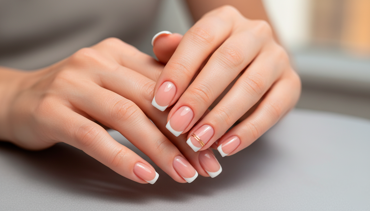 ✅ Классический френч с золотым акцентом — идеально для тех, кто любит сдержанность! Празднично, но не вызывающе. Можно смело идти и на работу, и на корпоратив!