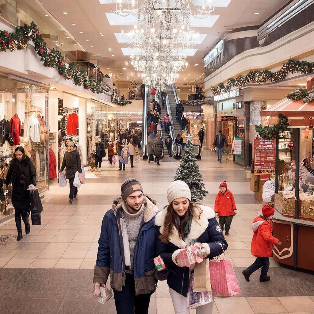 Атмосфера шопинга на новогодних праздниках в представлении нейросети GigaChat