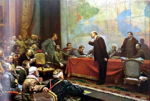 Л. А. Шматько. «В. И. Ленин у карты ГОЭЛРО. Всероссийский съезд Советов, декабрь 1920 г.». 1957 г. Источник: https://regnum.ru/article/2041740