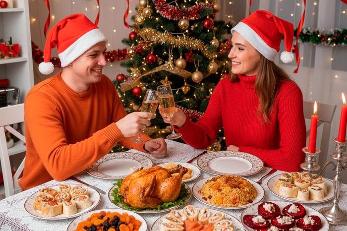 Что готовить на Новый год 2026: 7 блюд, которые понравятся Огненной Лошади. Обложка © Gemini Nano Banana