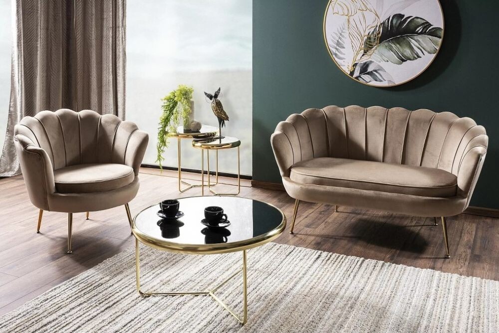 Диван SIGNAL CAMELLIA 2 Velvet Bluvel 28 (бежевый/золотой)
