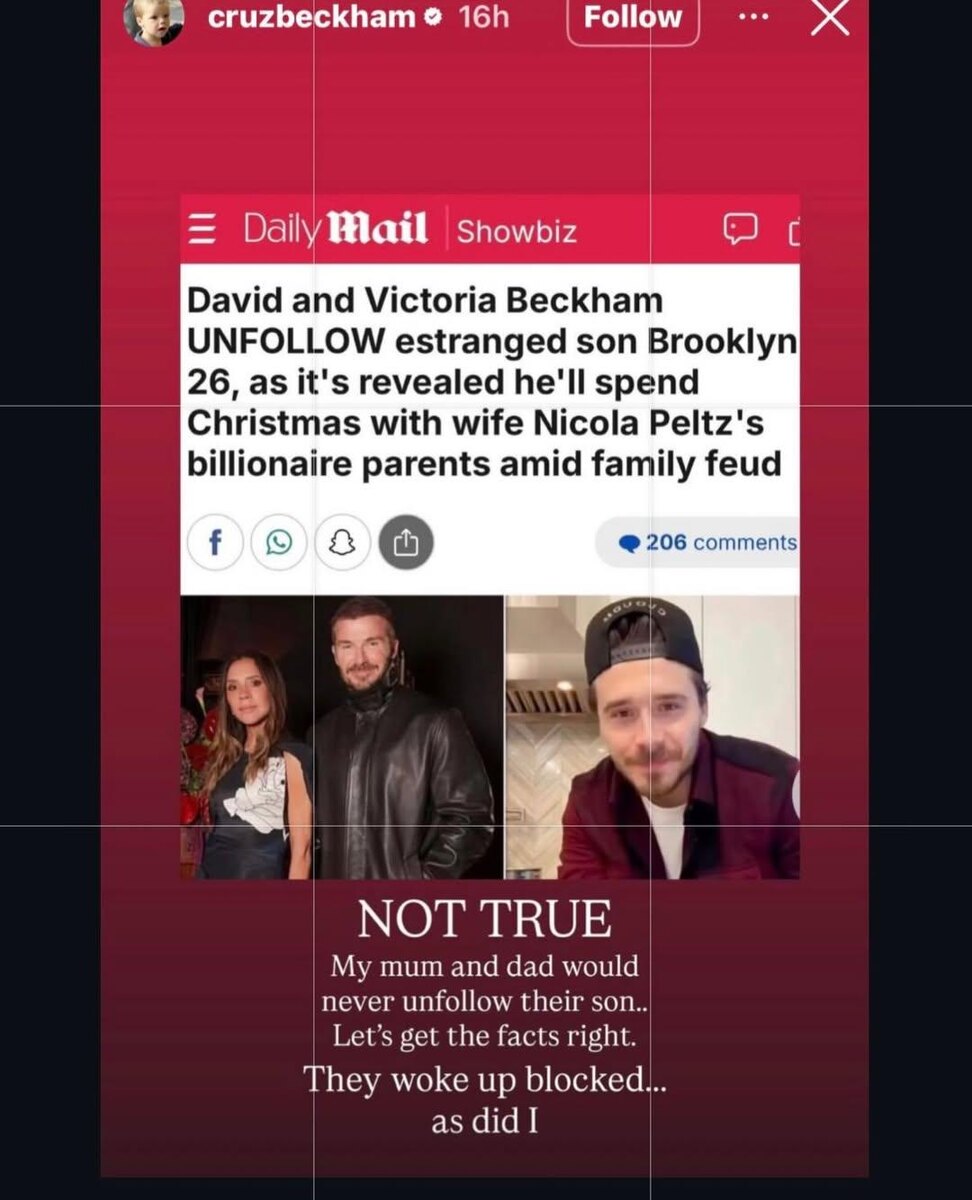    Источник: Социальные сети | Круз Бекхэм объяснил ситуацию с отпиской от его аккаунта.