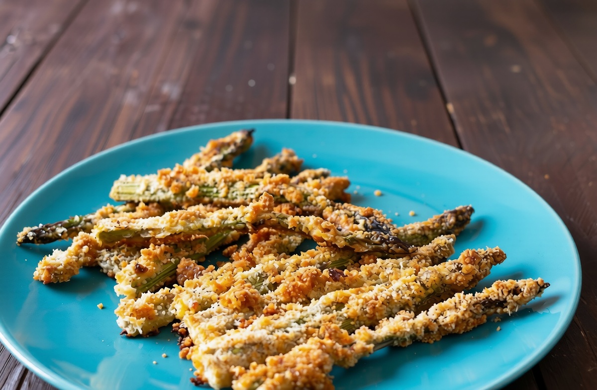 Спаржа конфи в лимонно-чесночном масле с панко из пармезана