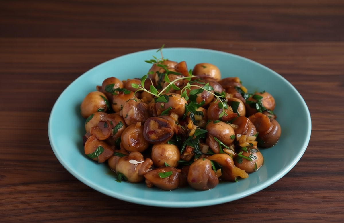 Результат — грибы с плотной, мясистой текстурой, золотистой корочкой и сложным, глубоким вкусом, где вино и шалфей звучат в унисон.