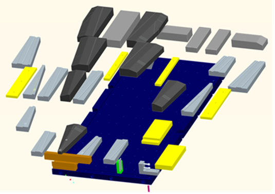 Для удешевления стоимости инструмента клиновые элементы могут быть выполненны из разны по стойкости сталей в зависимости от степени нагруженности в процессе прокатки.