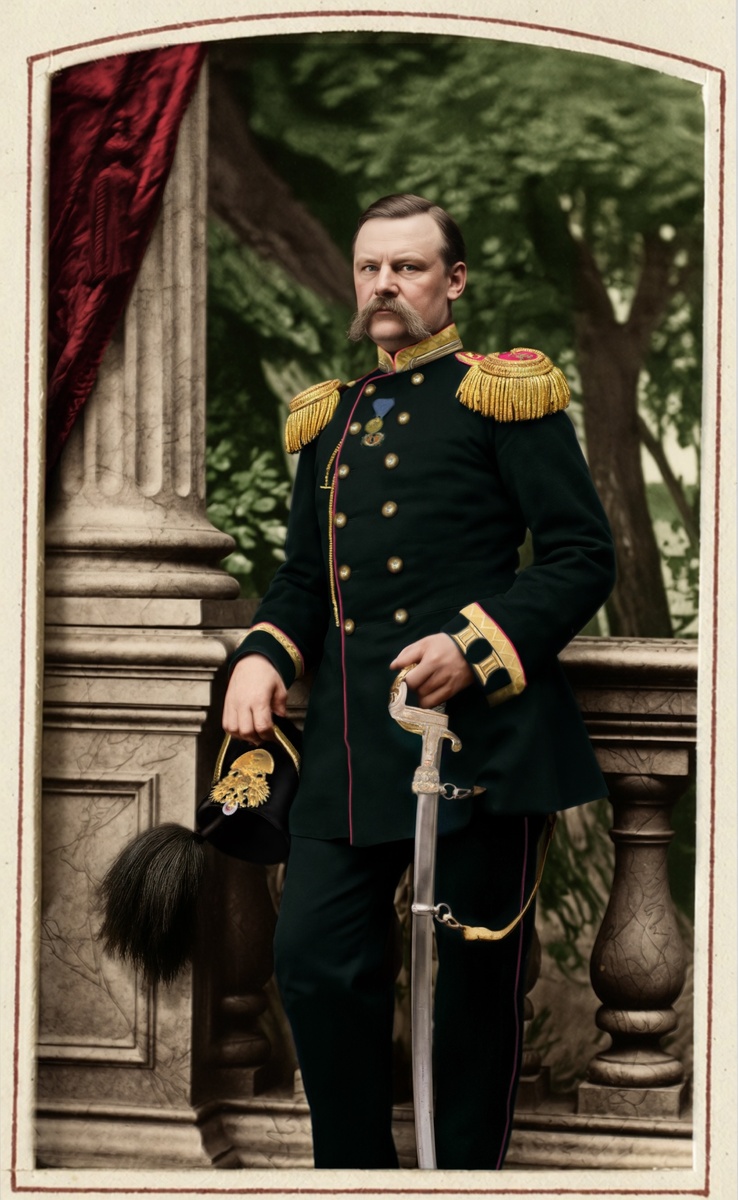 Капитан Роты Его Высочества (1-й Роты) 12-го гренадерского Астраханского Его Императорского Высочества Наследника Цесаревича полка Бабушкин Пётр Александрович. 1866 год. Фотографию восстановил автор Nikas Duran. Ссылка: https://vk.com/id474532685 Оригинальное фото размещено на сайте Государственного исторического музея: "Бабушкин Пётр Александрович - капитан. Русская фотография. 1860-е гг. Из альбома «Альбом 12-го гренадерского Астраханского Его Величества полка. Том II». Источник: Государственный исторический музей. Ссылка: https://catalog.shm.ru/entity/OBJECT/5774135?page=13&query=12-й%20гренадерский%20Астраханский%20полк&index=648 Уточнения по форме: "Фото Бабушкина на десять почти лет старше. Кивера с касками в последний раз массово носились нашей армией в 1855 - 1862 гг. А широкие "унтерские" галуны на обшлага и воротник для старших офицеров - носились примерно в 1856 - 58 гг. в порядке игр с формой раннего Александра II". "Он тут не в гренадерской, а в стрелковой гренадерской форме. Гренадеры сами носили "прусские" каски". Ссылка: https://vk.com/club227720088?from=groups&w=wall-227720088_920