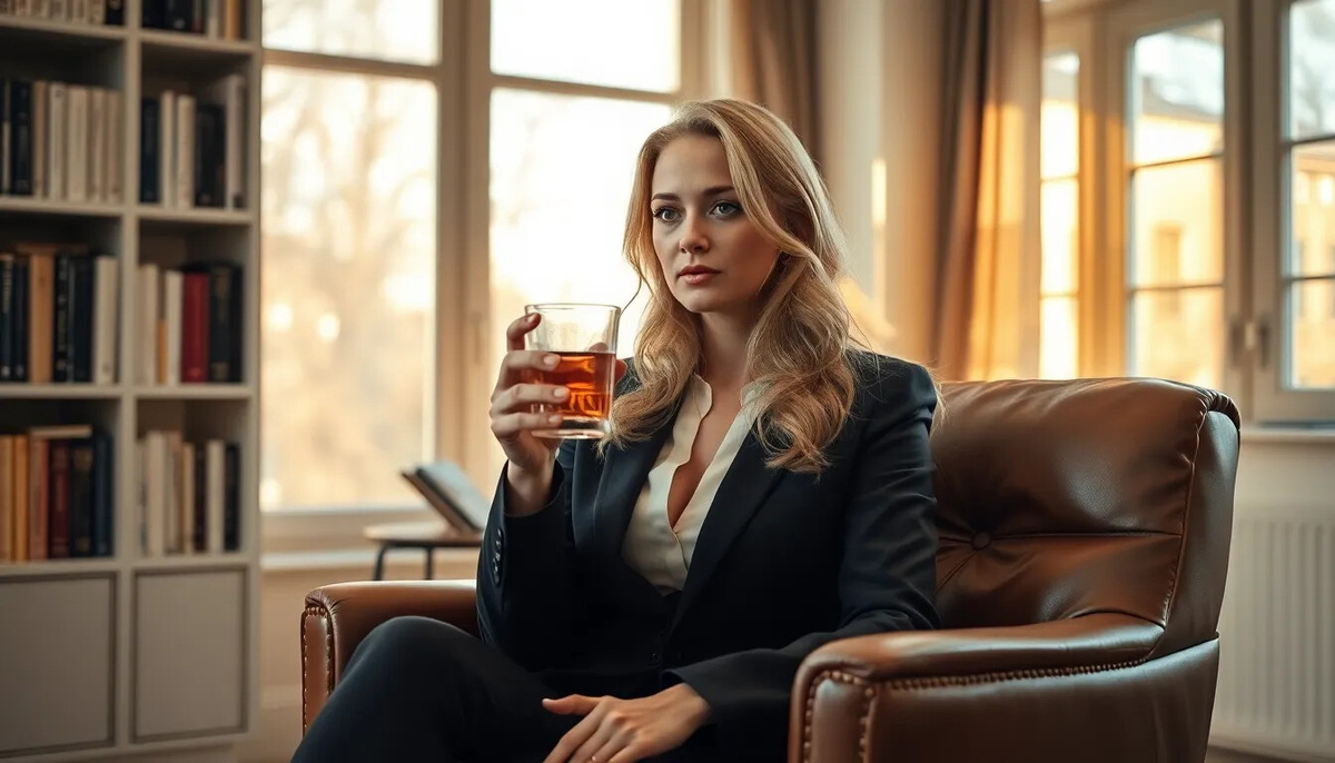 Фрейя в своём кабинете психотерапевта в Стокгольме. Элегантная женщина в деловом костюме, окружённая книгами и мягким светом скандинавского интерьера. Богиня любви, которая теперь учит смертных исцелять свои сердца.