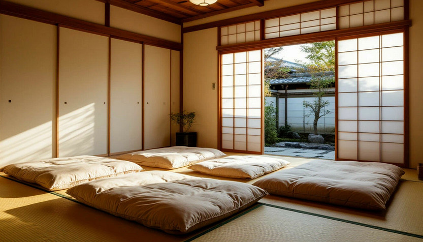 Традиционная комната в Японии и футоны для сна