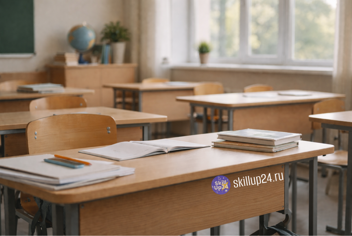 Пустой школьный класс после уроков — дневной свет через окно, атмосфера тишины и усталости как отражение перегруженной школьной программы. Иллюстрация к теме «почему дети не хотят учиться»: потеря мотивации к учёбе, трудности в школе и эмоциональное выгорание школьников. Онлайн-школа SkillUp24 помогает ученикам 1–11 классов в городах: Астрахань, Барнаул, Владимир, Владивосток, Волгоград, Воронеж, Екатеринбург, Ижевск, Иркутск, Казань, Калининград, Кемерово, Киров, Краснодар, Красноярск, Липецк, Махачкала, Москва, Набережные Челны, Нижний Новгород, Новокузнецк, Новосибирск, Омск, Оренбург, Пенза, Пермь, Ростов-на-Дону, Рязань, Самара, Санкт-Петербург, Саратов, Сочи, Томск, Тольятти, Тула, Тюмень, Уфа, Ульяновск, Хабаровск, Чебоксары, Челябинск, Ярославль.Репетиторы нужны всем, почему нужны репетиторы, школа учит на 3, без репетитора не справиться, проблемы школы 2025 2026, подготовка к огэ и егэ, помощь школьнику