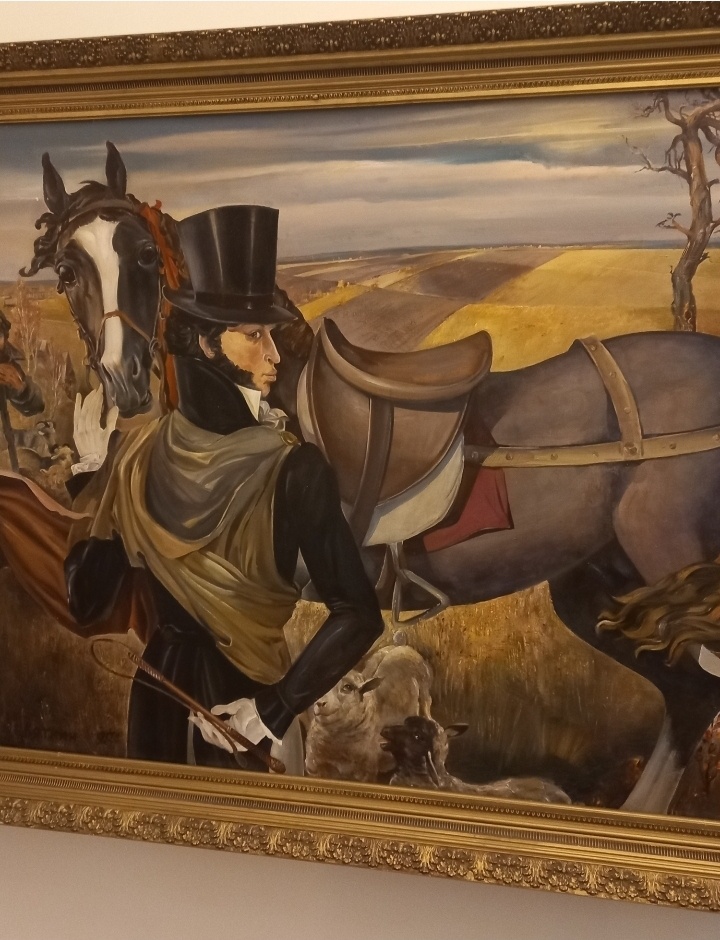 "А. С. Пушкин в Б-Болдино", картина в фойе театра// фото автора для иллюстрации 