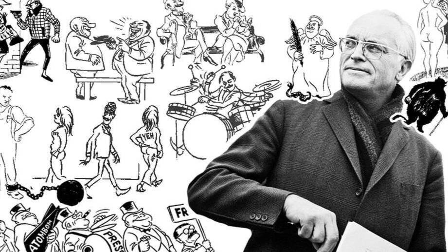 Херлуф Бидструп на фоне своих героев. 