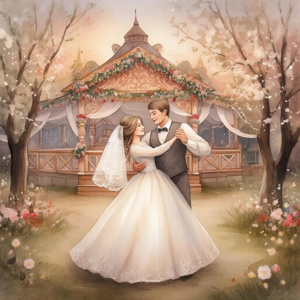 Свадьба. Иллюстрация сгенерирована нейросетью