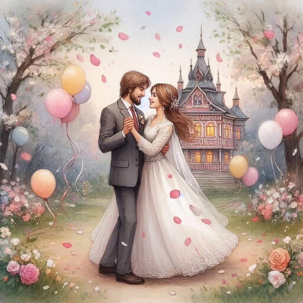 Свадьба. Иллюстрация сгенерирована нейросетью