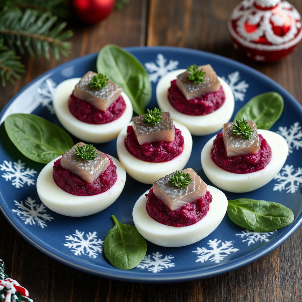 Яйца, фаршированные селёдкой и свёклой: яркая закуска в стиле «селёдки под шубой»