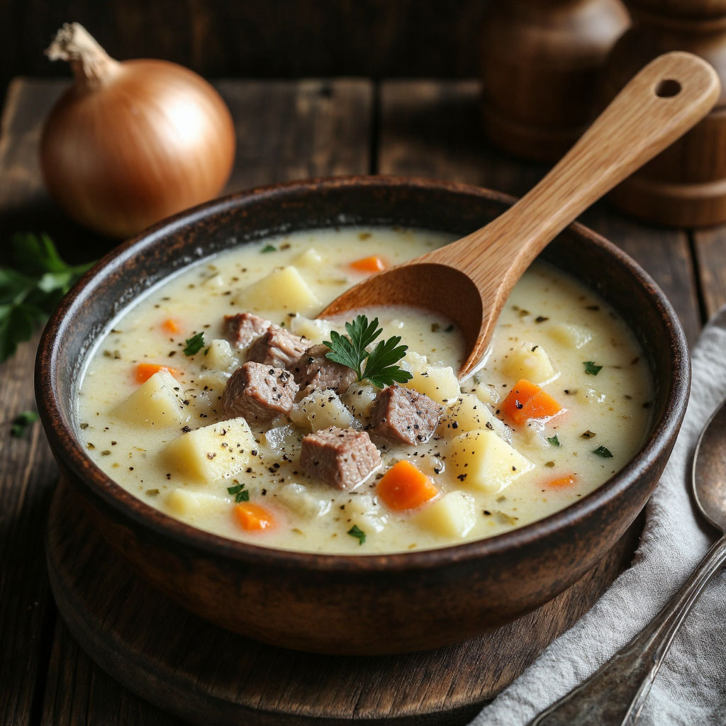 Похлёбка по‑деревенски: наваристый суп с молочно‑мучной заправкой 