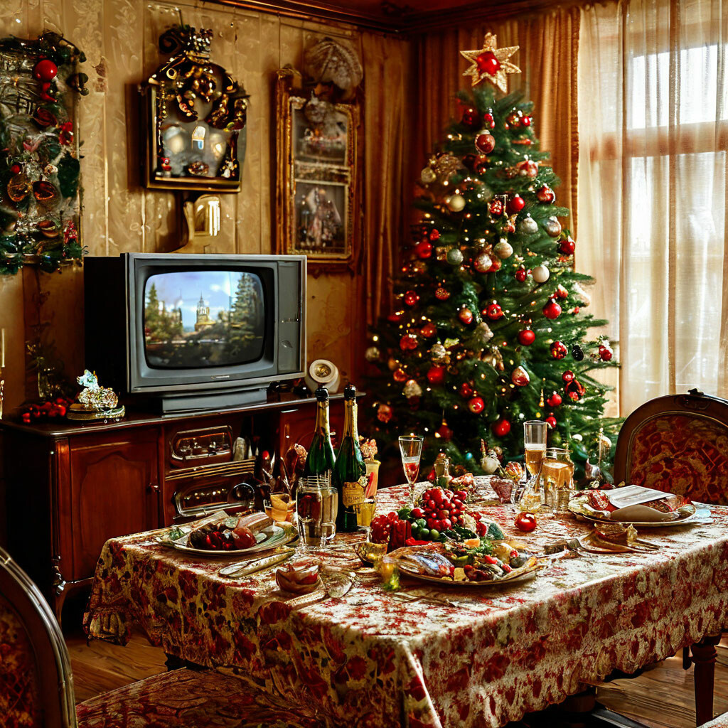 Таким видит советский Новый год нейросеть Шедеврум. 