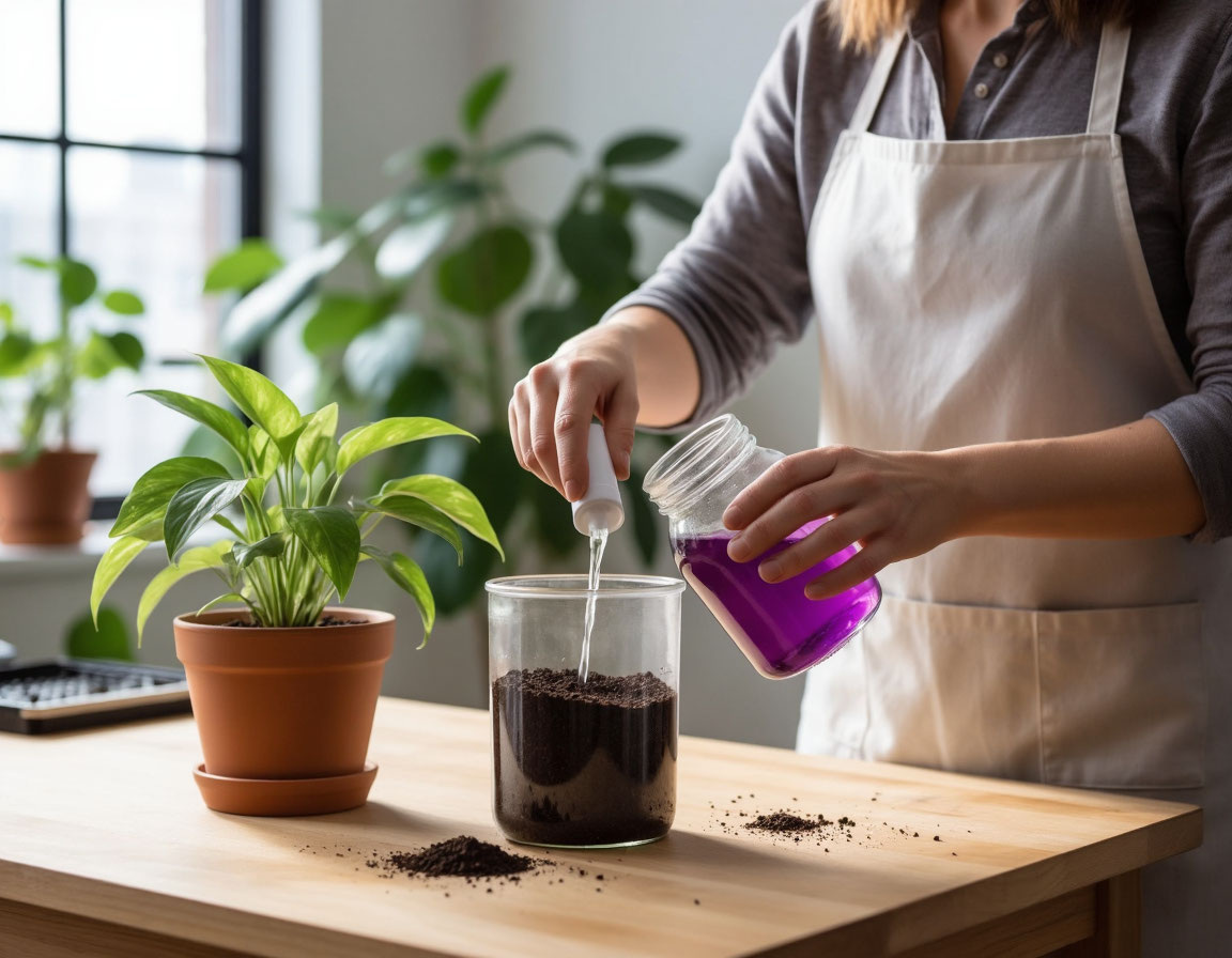 Обеззараживание грунта для комнатных растений раствором марганцовки