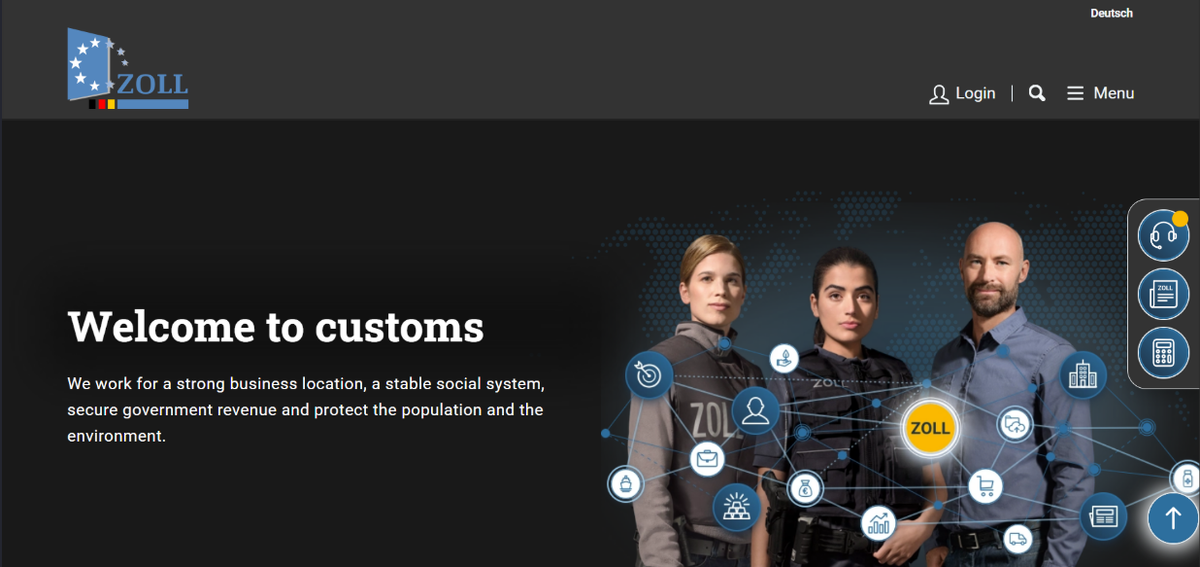 https://www.zoll.de/EN/Home/home_node.html - Bundeszollverwaltung - Федеральное таможенное управление (Федеральная таможенная служба) Федеративной Республики Германия. Это также исполнительная и налогово-административная единица федерального правительства, часть Федерального министерства финансов