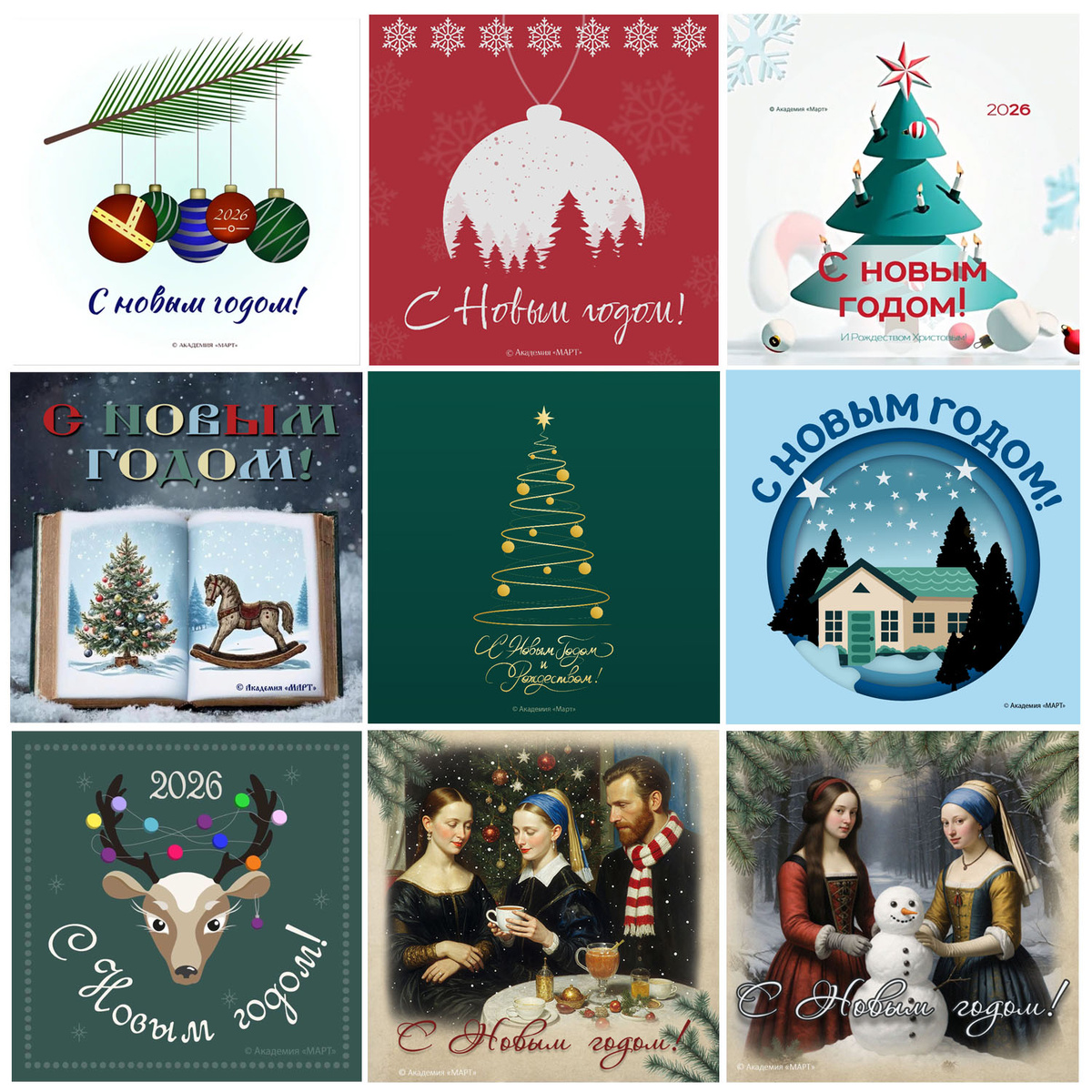Академия «МАРТ». Графические открытки 2026. Авторы: Анастасия Крицкая, Анна Посохина, Вера Охотникова, Екатерина Шестерикова, Катерина Ермолович, Ольга Зикунова, Копасова Мария, Анастасия Худякова