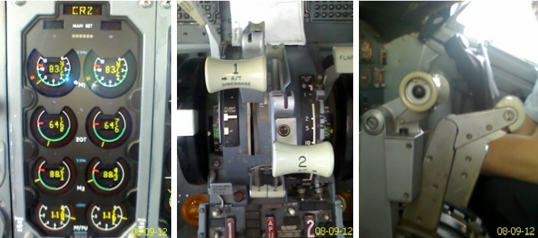 Фотографии "вилки", сделанные экипажем при полете на эшелоне, с включенным автоматом тяги, за два дня до описываемых событий во время предыдущего рейса на данном самолёте