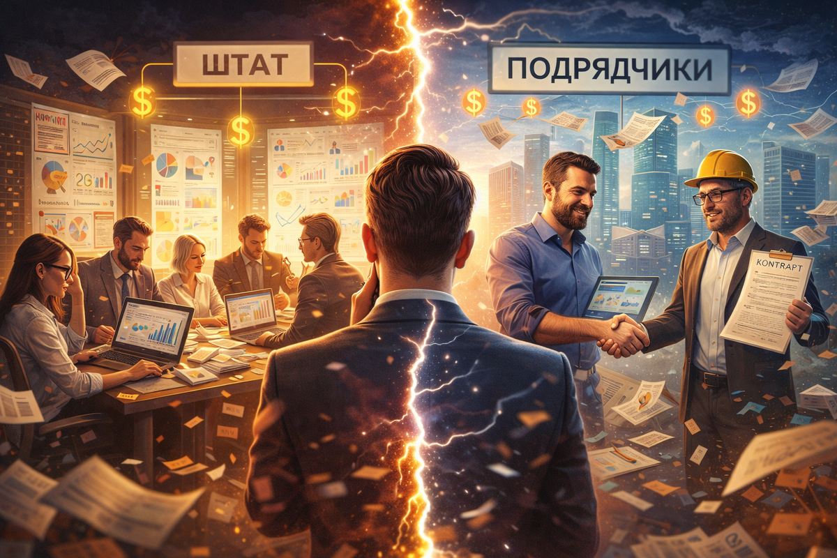 Выбор между штатным отделом и подрядчиками — это не вопрос удобства, а вопрос управления и экономики. Без чётких целей, ролей и ответственности любой формат начинает стоить дороже, чем приносить результат.