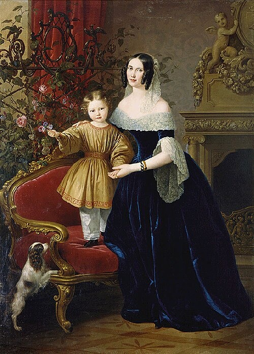 Неизвестный художник «Портрет неизвестной с ребёнком и собачкой», первая половина XIX века. Холст, масло. Размеры: 210 x 150 см.Тульский музей изобразительных искусств. Фото картины взято из открытых источников.