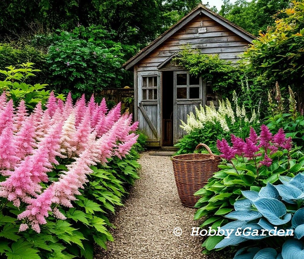 Теневой миксбордер у дорожки 