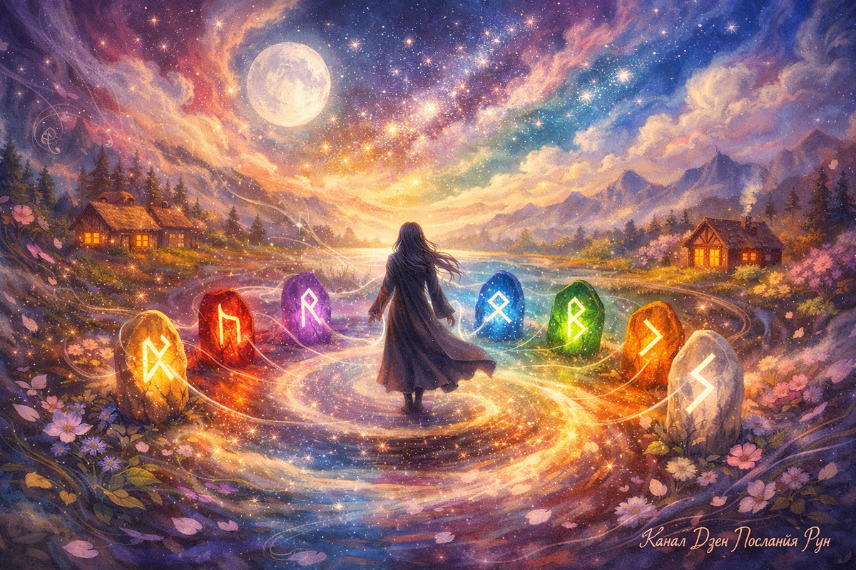 Семь рун — семь дней вашей судьбы
«Семь рун на дороге недели» — мощная иллюстрация к руническому раскладу на 7 дней. Если вы ищете точное гадание на рунах онлайн, хотите узнать рунический прогноз на ближайшую неделю и понять, какие события уже идут к вам навстречу, эта картинка для вас.