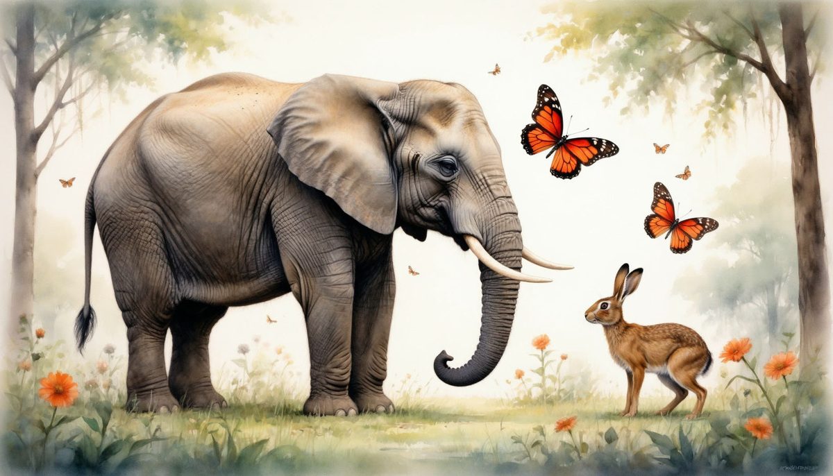 Растительноядные животные - слон, заяц, бабочки