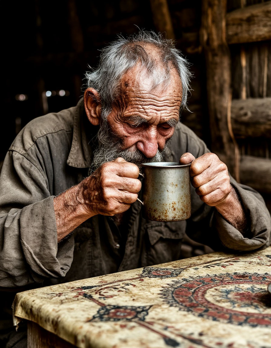 Старик пьёт чай картинка создана ИИ