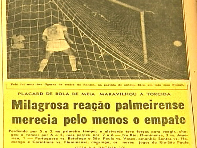 Газеты того времени освещали невероятный матч, полный неожиданных поворотов: «Сантос» — «Палмейрас» 7:6
