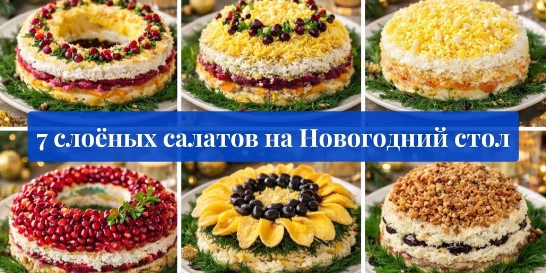 7 слоёных салатов на Новый год с эффектной подачей
