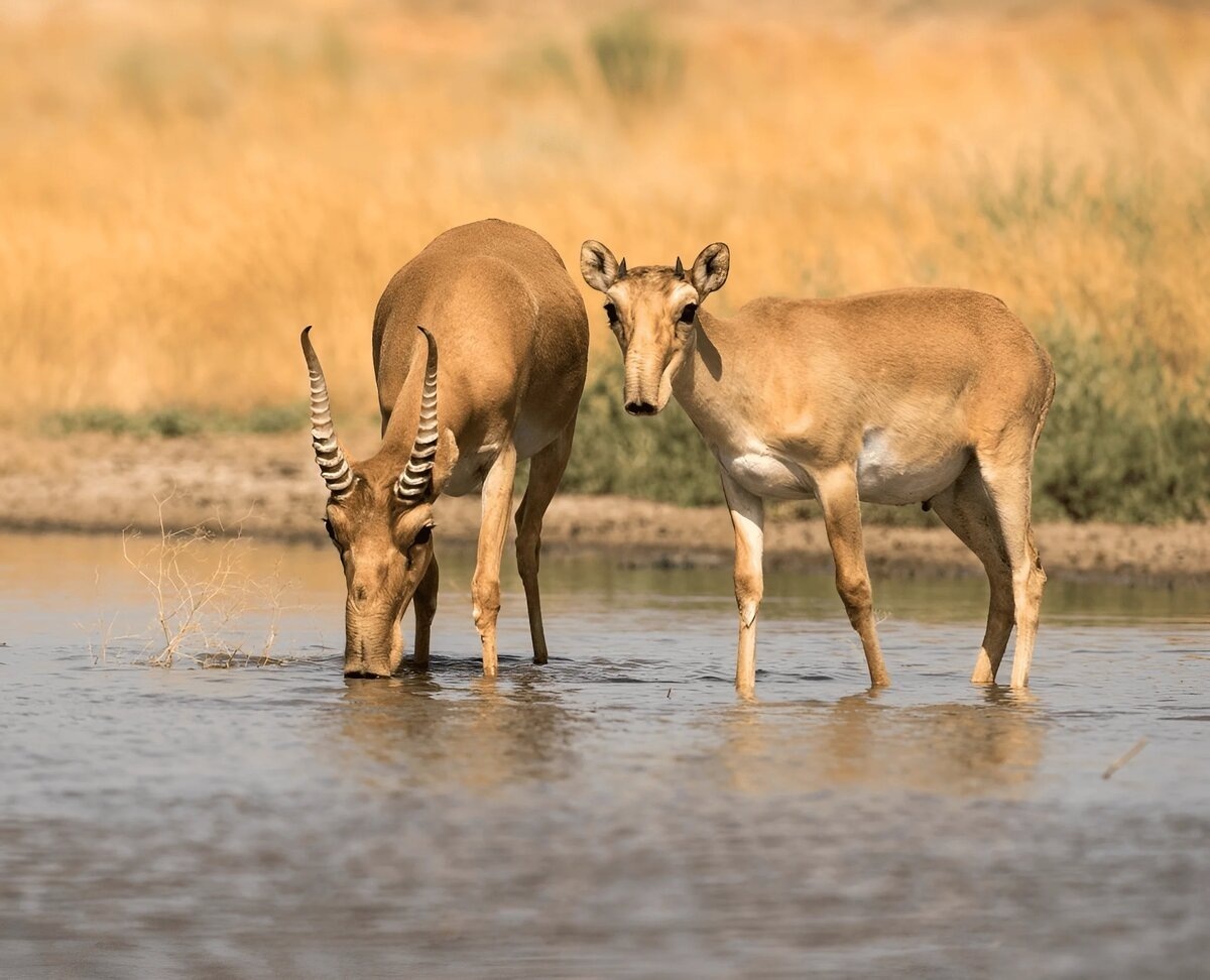 Сайгаки на водопое. Источник: сайт заповедника "Черные земли"