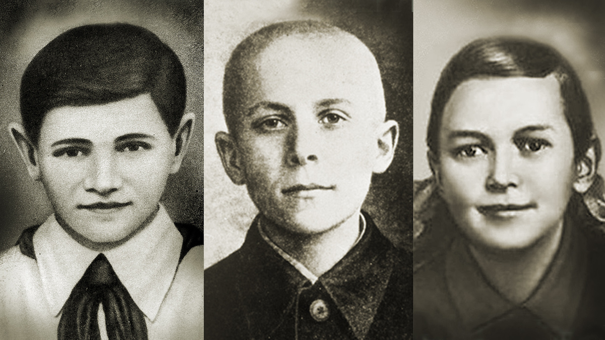 Слево направо: Валя Котик, Марат Казей, Зина Портнова