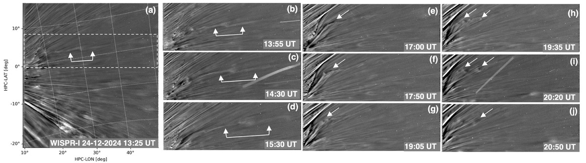    «Головастики» в солнечной короне, зафиксированные зондом «Паркер» 24 декабря 2024 года