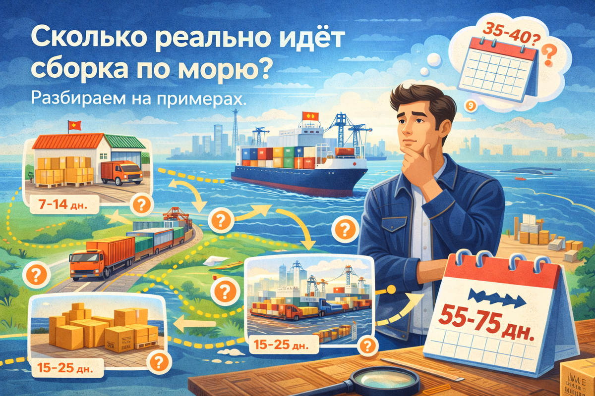 Сколько реально идёт сборка по морю? Разбираем на примерах