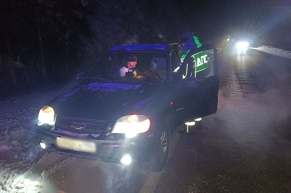    Семью, замерзающую на Серовском тракте, спасли инспекторы ДПС. Фото: Госавтоинспекция Свердловской области