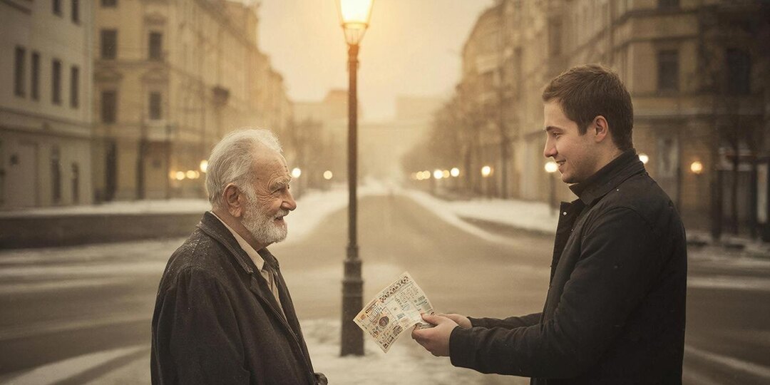 Я подарил бомжу свой лотерейный билет ради шутки. На следующий день я увидел его лицо в новостях "Счастливчик выиграл 100 миллионов"...