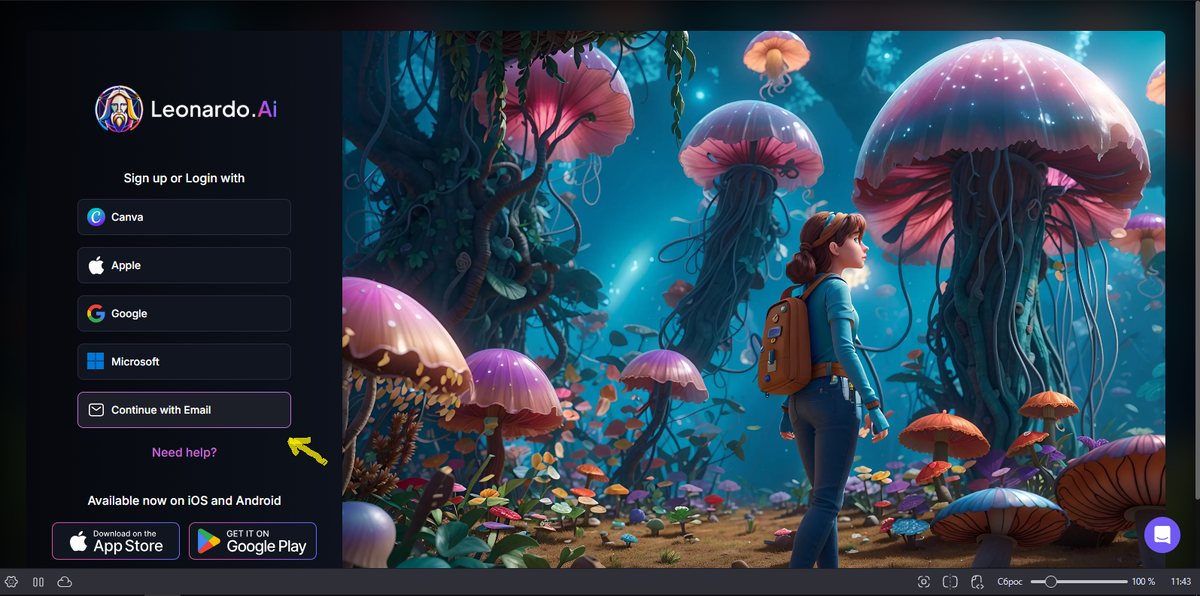 Форма регистрации в сервисе генерации изображений leonardo.ai