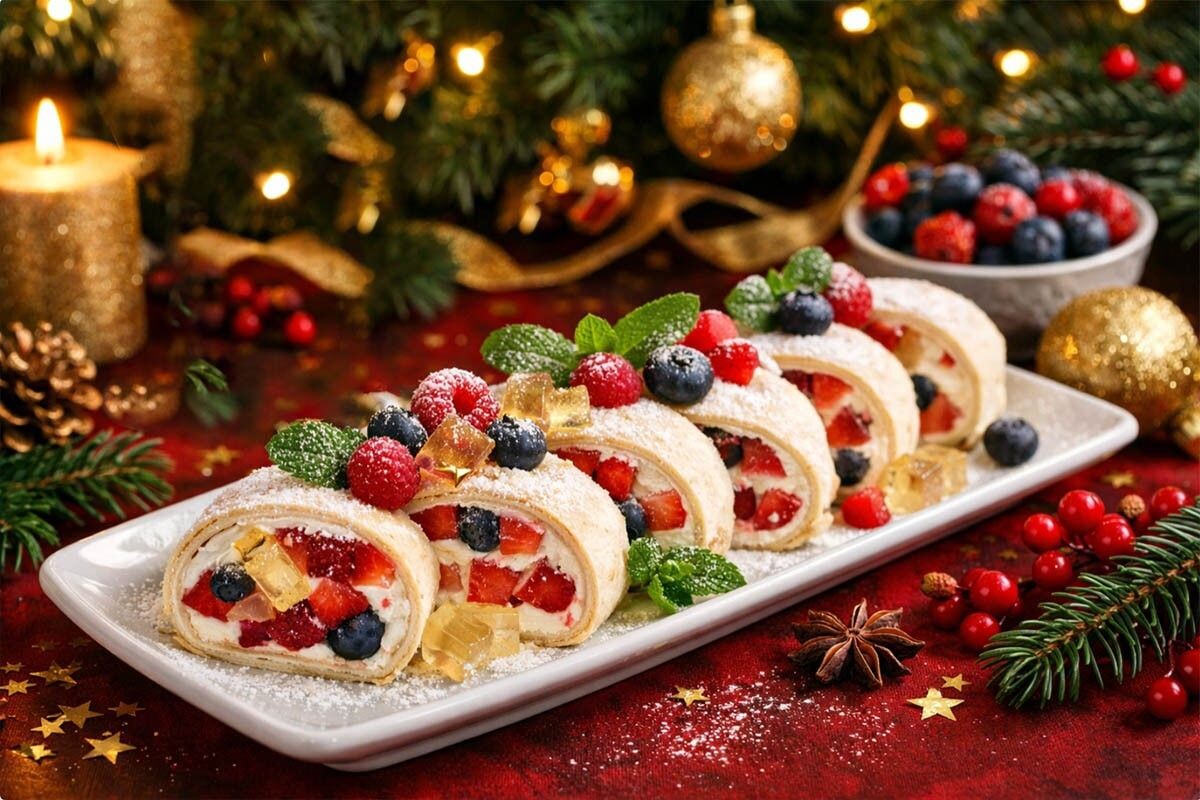 Не знаете чем удивить гостей в праздник? Десертный рулет из лаваша, ягод и желе из шампанского станет звездой застолья. Источник: нейросеть📷
